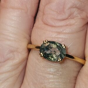 Yellow Gold Plated Moss Agate Ring Size 7.75 Worn Once